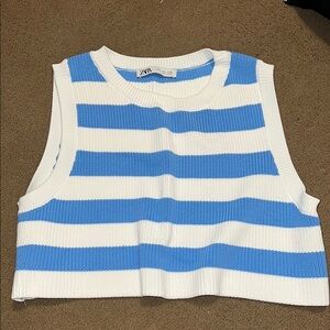 Zara Blue and White Striped sweater material Women's Top